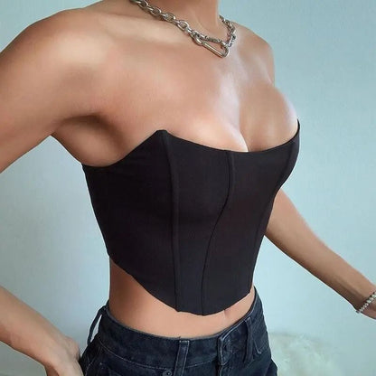 Off Shoulder Corset Crop Top Backless Bustier Vest for Women