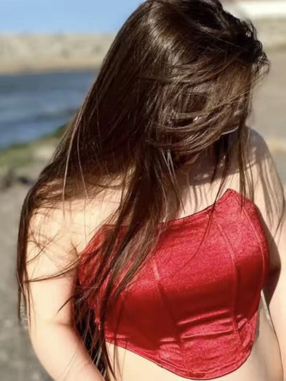 Off Shoulder Corset Crop Top Backless Bustier Vest for Women