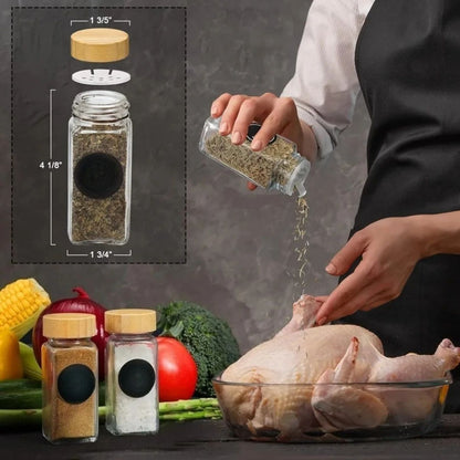Farmhouse 12-Piece Glass Spice Jar Set with Bamboo Lids & Labels