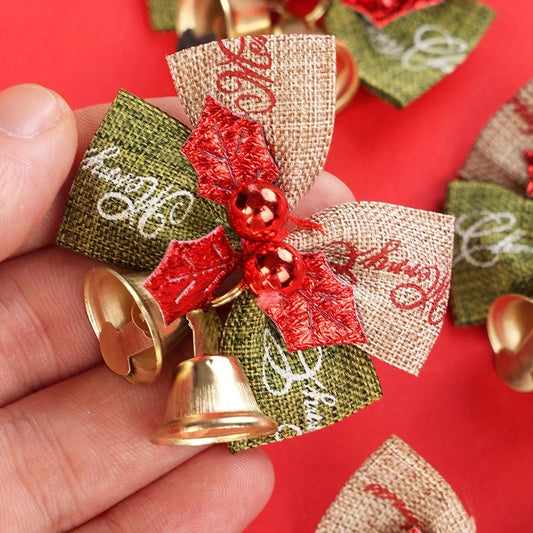 10-Piece Christmas Ribbon Bows with Bells – Mini Red & Green Ornaments for Gift Boxes, Trees & Wedding Decor