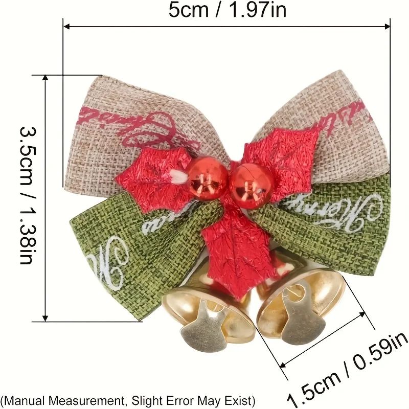 10-Piece Christmas Ribbon Bows with Bells – Mini Red & Green Ornaments for Gift Boxes, Trees & Wedding Decor