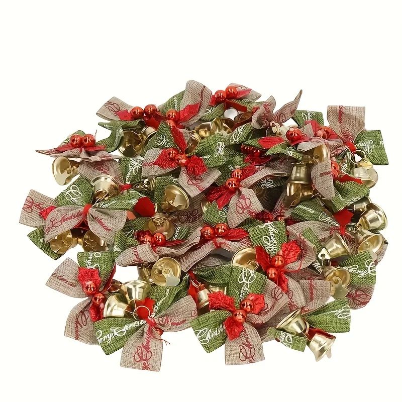 10-Piece Christmas Ribbon Bows with Bells – Mini Red & Green Ornaments for Gift Boxes, Trees & Wedding Decor
