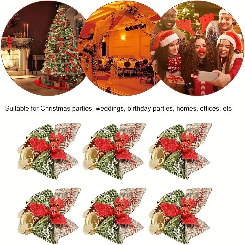 10-Piece Christmas Ribbon Bows with Bells – Mini Red & Green Ornaments for Gift Boxes, Trees & Wedding Decor
