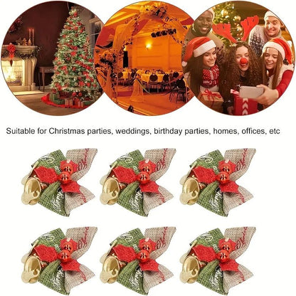 10-Piece Christmas Ribbon Bows with Bells – Mini Red & Green Ornaments for Gift Boxes, Trees & Wedding Decor