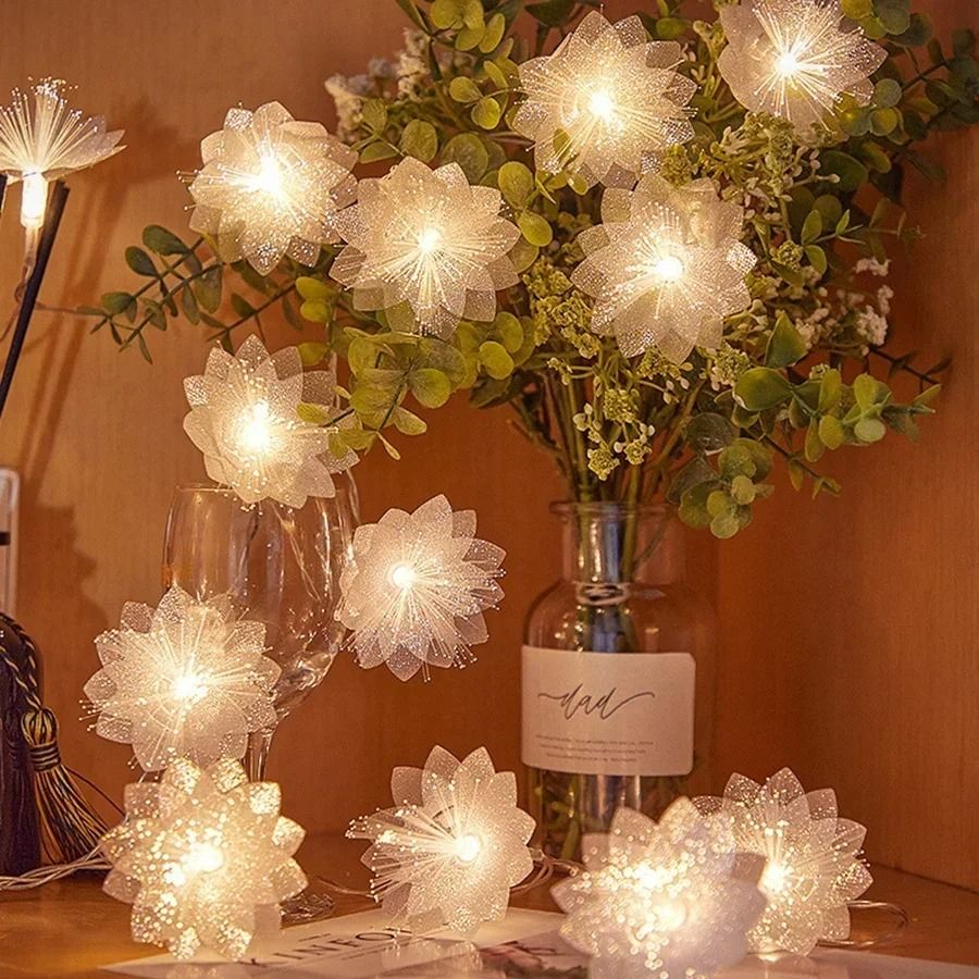 LED Fiber Optic Fairy Light Garland Battery-Operated Decorative String for Parties and Holidays