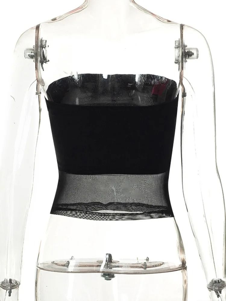 Womens Mesh Patchwork Strapless Corset Crop Top