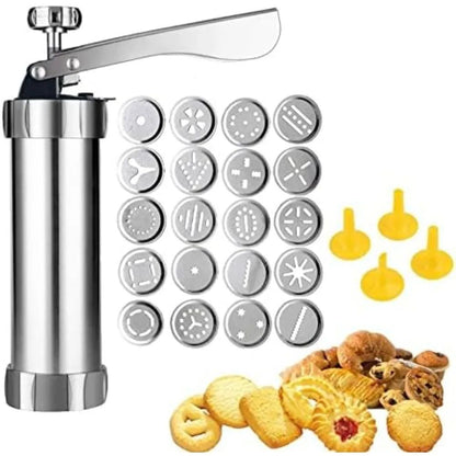 Premium Stainless Steel Cookie Press Gun Set - DIY Cookie Maker Tools with 20 Shape Plates & 4 Nozzles