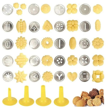 Premium Stainless Steel Cookie Press Gun Set - DIY Cookie Maker Tools with 20 Shape Plates & 4 Nozzles
