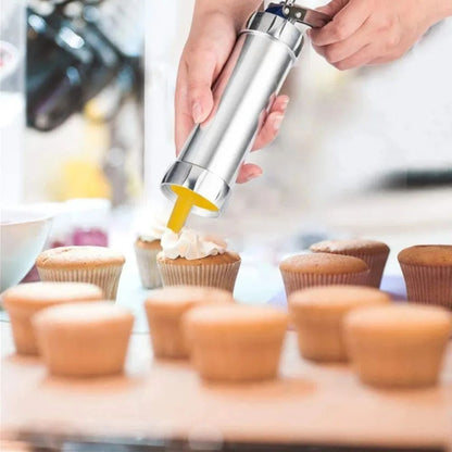 Premium Stainless Steel Cookie Press Gun Set - DIY Cookie Maker Tools with 20 Shape Plates & 4 Nozzles
