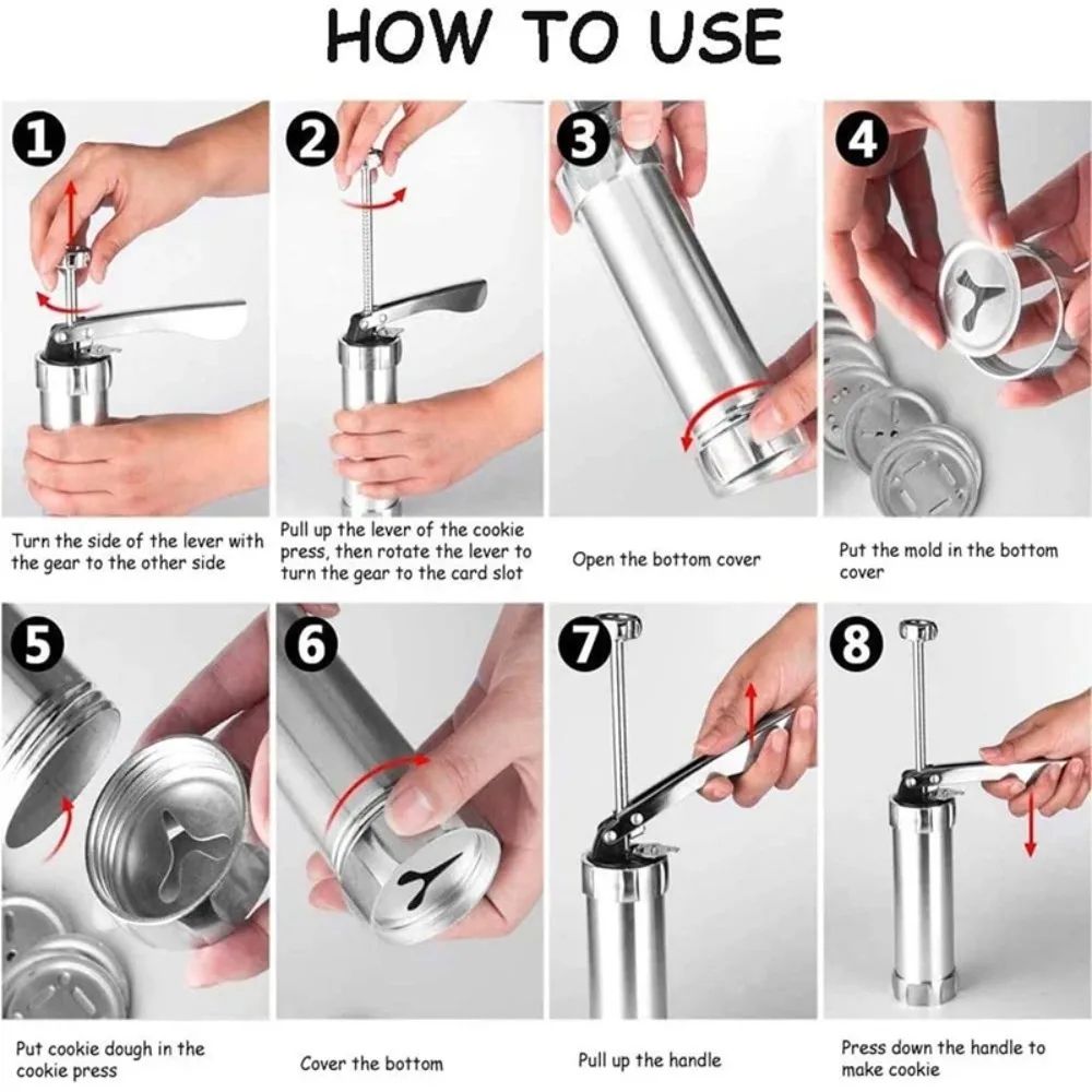 Premium Stainless Steel Cookie Press Gun Set - DIY Cookie Maker Tools with 20 Shape Plates & 4 Nozzles