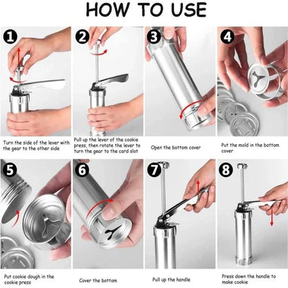 Premium Stainless Steel Cookie Press Gun Set - DIY Cookie Maker Tools with 20 Shape Plates & 4 Nozzles