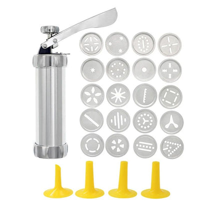 Premium Stainless Steel Cookie Press Gun Set - DIY Cookie Maker Tools with 20 Shape Plates & 4 Nozzles