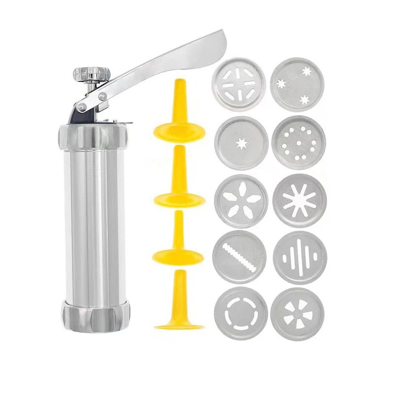 Premium Stainless Steel Cookie Press Gun Set - DIY Cookie Maker Tools with 20 Shape Plates & 4 Nozzles