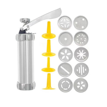 Premium Stainless Steel Cookie Press Gun Set - DIY Cookie Maker Tools with 20 Shape Plates & 4 Nozzles