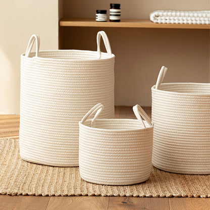 Solid White Laundry Basket for Home Organization, Baby Toy Storage, Cotton Rope Woven Sundries Organizer