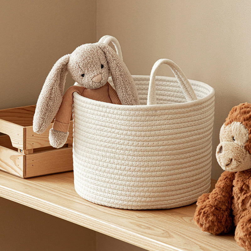 Solid White Laundry Basket for Home Organization, Baby Toy Storage, Cotton Rope Woven Sundries Organizer