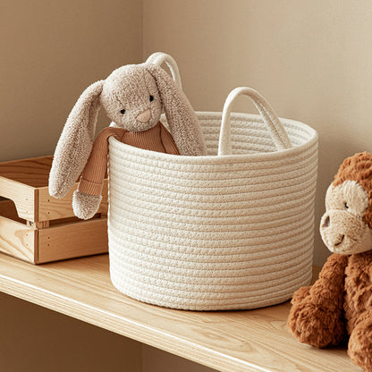 Solid White Laundry Basket for Home Organization, Baby Toy Storage, Cotton Rope Woven Sundries Organizer
