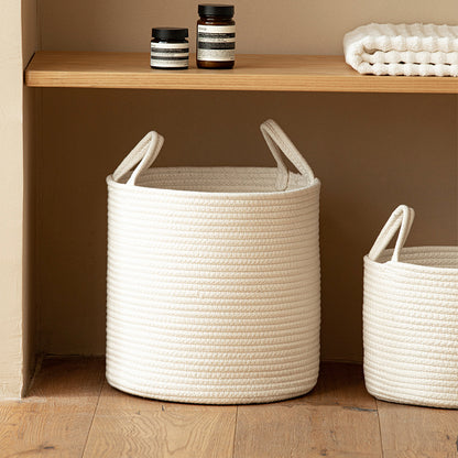 Solid White Laundry Basket for Home Organization, Baby Toy Storage, Cotton Rope Woven Sundries Organizer