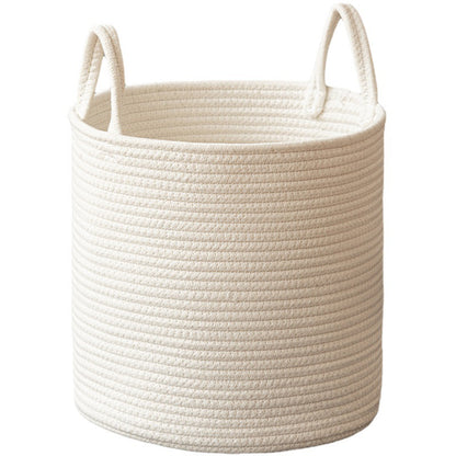 Solid White Laundry Basket for Home Organization, Baby Toy Storage, Cotton Rope Woven Sundries Organizer