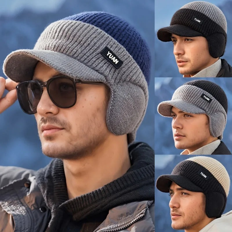 Fashionable Dad Hat with Ear Protection, Dual-Tone Knit Baseball Cap for Outdoor Activities, Perfect Couples Hats