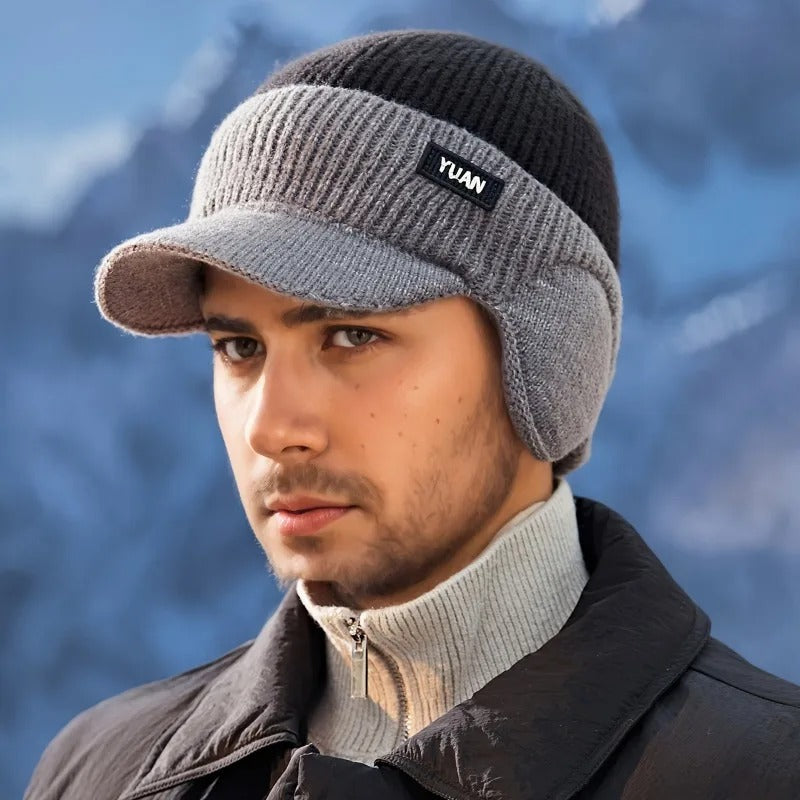 Fashionable Dad Hat with Ear Protection, Dual-Tone Knit Baseball Cap for Outdoor Activities, Perfect Couples Hats