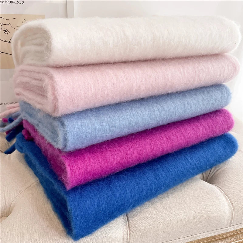 Warm Solid Pashmina Blanket Wraps for Women, Cashmere Scarf with Big Tassel