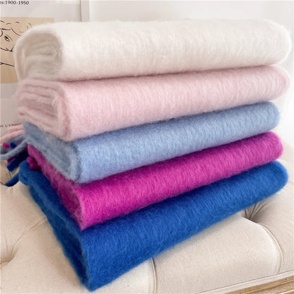 Warm Solid Pashmina Blanket Wraps for Women, Cashmere Scarf with Big Tassel
