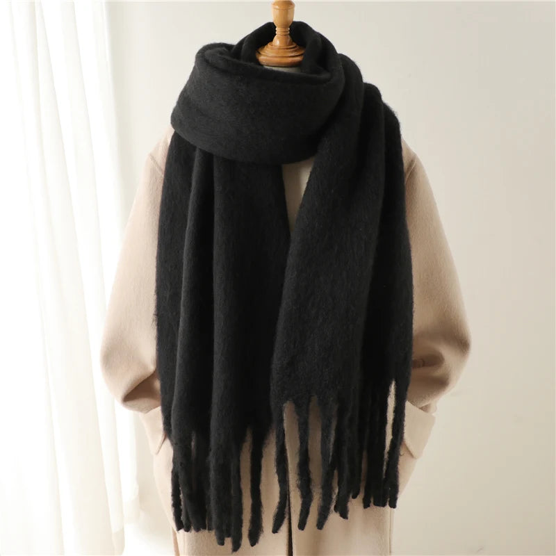 Warm Solid Pashmina Blanket Wraps for Women, Cashmere Scarf with Big Tassel