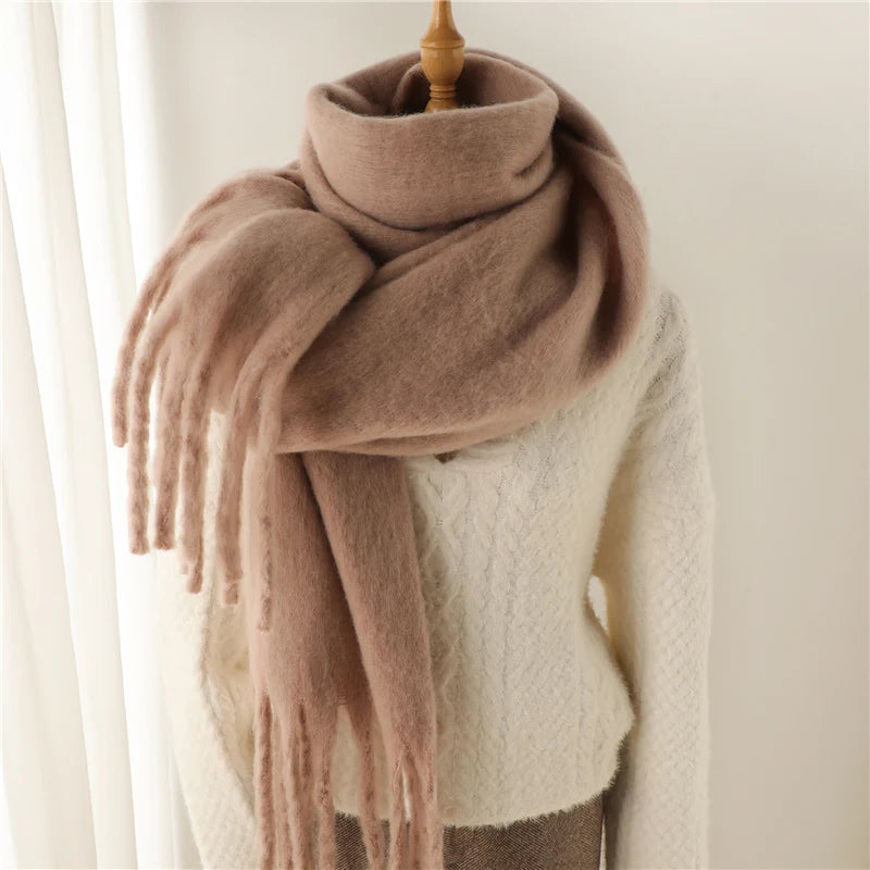 Warm Solid Pashmina Blanket Wraps for Women, Cashmere Scarf with Big Tassel