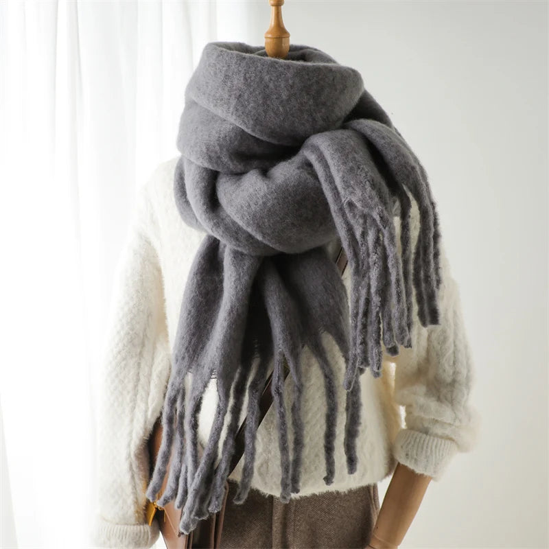 Warm Solid Pashmina Blanket Wraps for Women, Cashmere Scarf with Big Tassel
