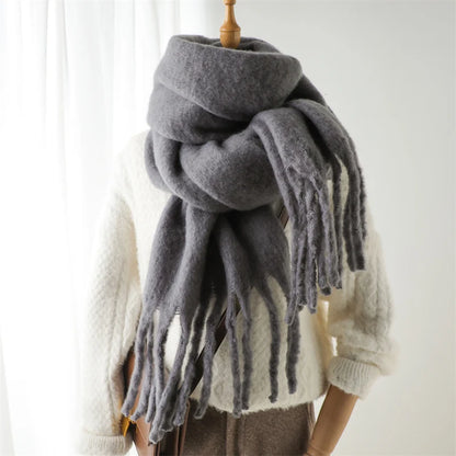 Warm Solid Pashmina Blanket Wraps for Women, Cashmere Scarf with Big Tassel