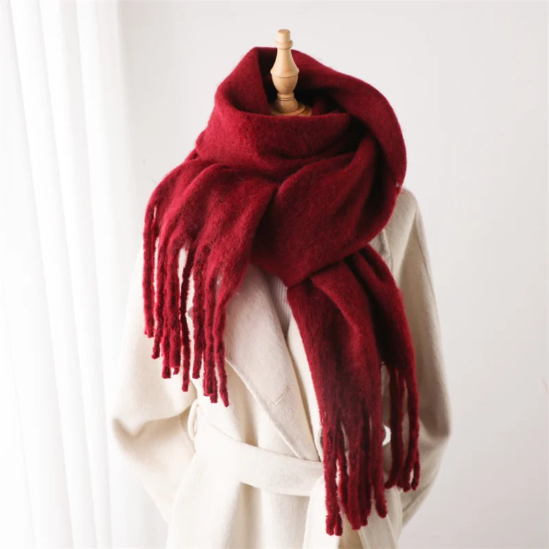 Warm Solid Pashmina Blanket Wraps for Women, Cashmere Scarf with Big Tassel