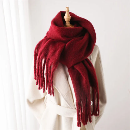 Warm Solid Pashmina Blanket Wraps for Women, Cashmere Scarf with Big Tassel