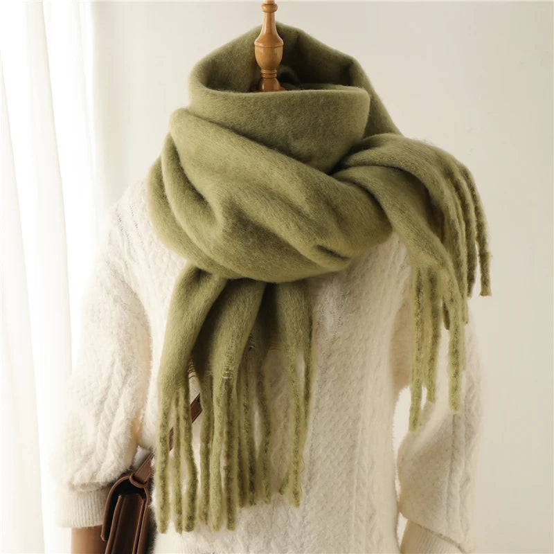 Warm Solid Pashmina Blanket Wraps for Women, Cashmere Scarf with Big Tassel