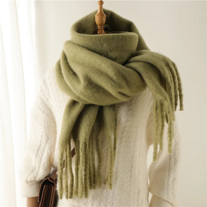 Warm Solid Pashmina Blanket Wraps for Women, Cashmere Scarf with Big Tassel