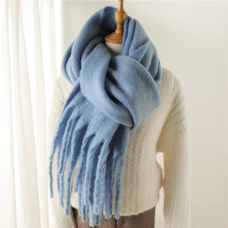 Warm Solid Pashmina Blanket Wraps for Women, Cashmere Scarf with Big Tassel