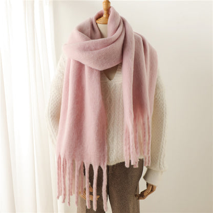 Warm Solid Pashmina Blanket Wraps for Women, Cashmere Scarf with Big Tassel
