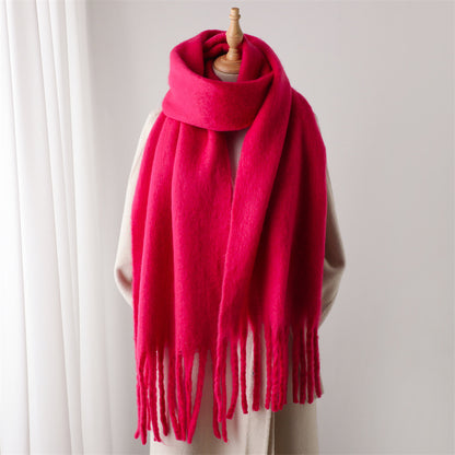 Warm Solid Pashmina Blanket Wraps for Women, Cashmere Scarf with Big Tassel
