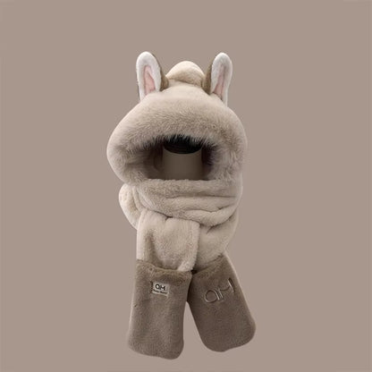 Fashionable One-Piece Plush Hat Winter Fox Warm Ear Protection Scarf