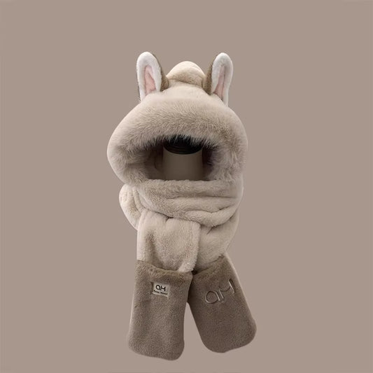 Fashionable One-Piece Plush Hat Winter Fox Warm Ear Protection Scarf