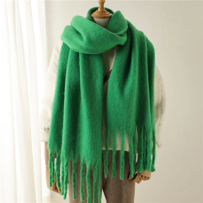 Warm Solid Pashmina Blanket Wraps for Women, Cashmere Scarf with Big Tassel