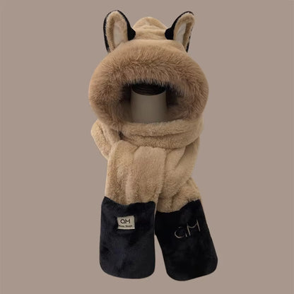 Fashionable One-Piece Plush Hat Winter Fox Warm Ear Protection Scarf