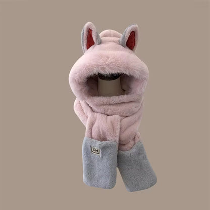 Fashionable One-Piece Plush Hat Winter Fox Warm Ear Protection Scarf