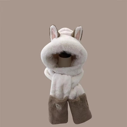 Fashionable One-Piece Plush Hat Winter Fox Warm Ear Protection Scarf