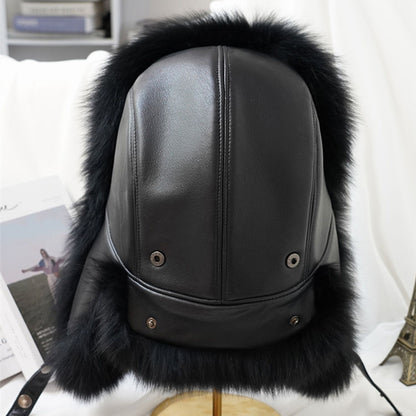 Men Real Silver Fox Fur Bomber Hat, Raccoon Fur Cap, Russian Trapper Ski Hats, Leather Winter Hat for Men