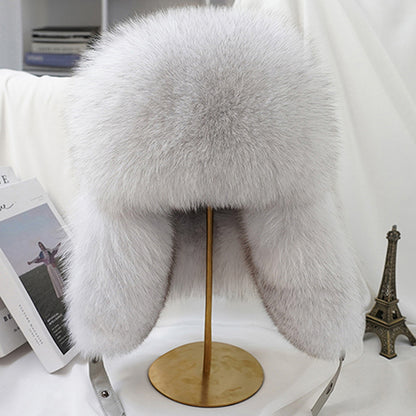Men Real Silver Fox Fur Bomber Hat, Raccoon Fur Cap, Russian Trapper Ski Hats, Leather Winter Hat for Men