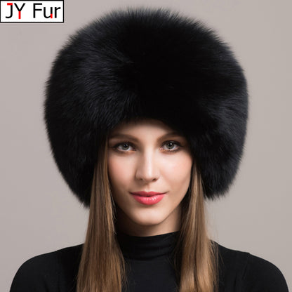 Fashion Winter Warm Hat Natural Fox Fur Hat With Earmuffs Thick Fur Cap For Women