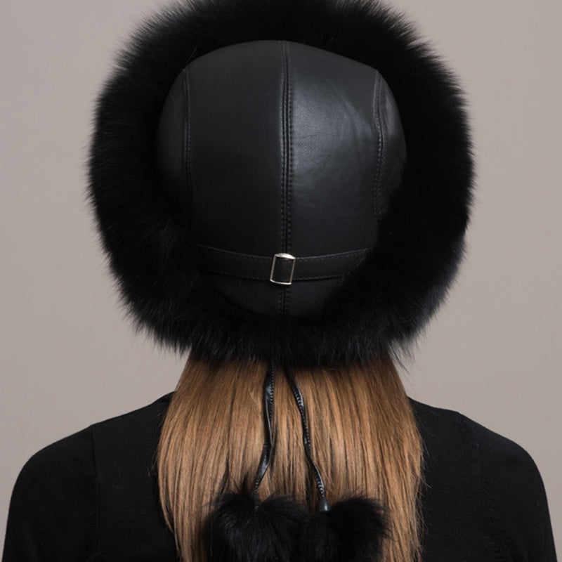 Fashion Winter Warm Hat Natural Fox Fur Hat With Earmuffs Thick Fur Cap For Women