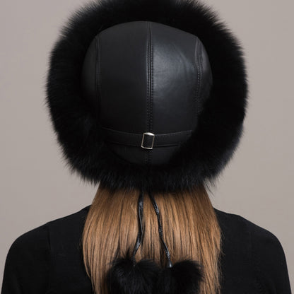 Fashion Winter Warm Hat Natural Fox Fur Hat With Earmuffs Thick Fur Cap For Women