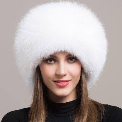 Fashion Winter Warm Hat Natural Fox Fur Hat With Earmuffs Thick Fur Cap For Women